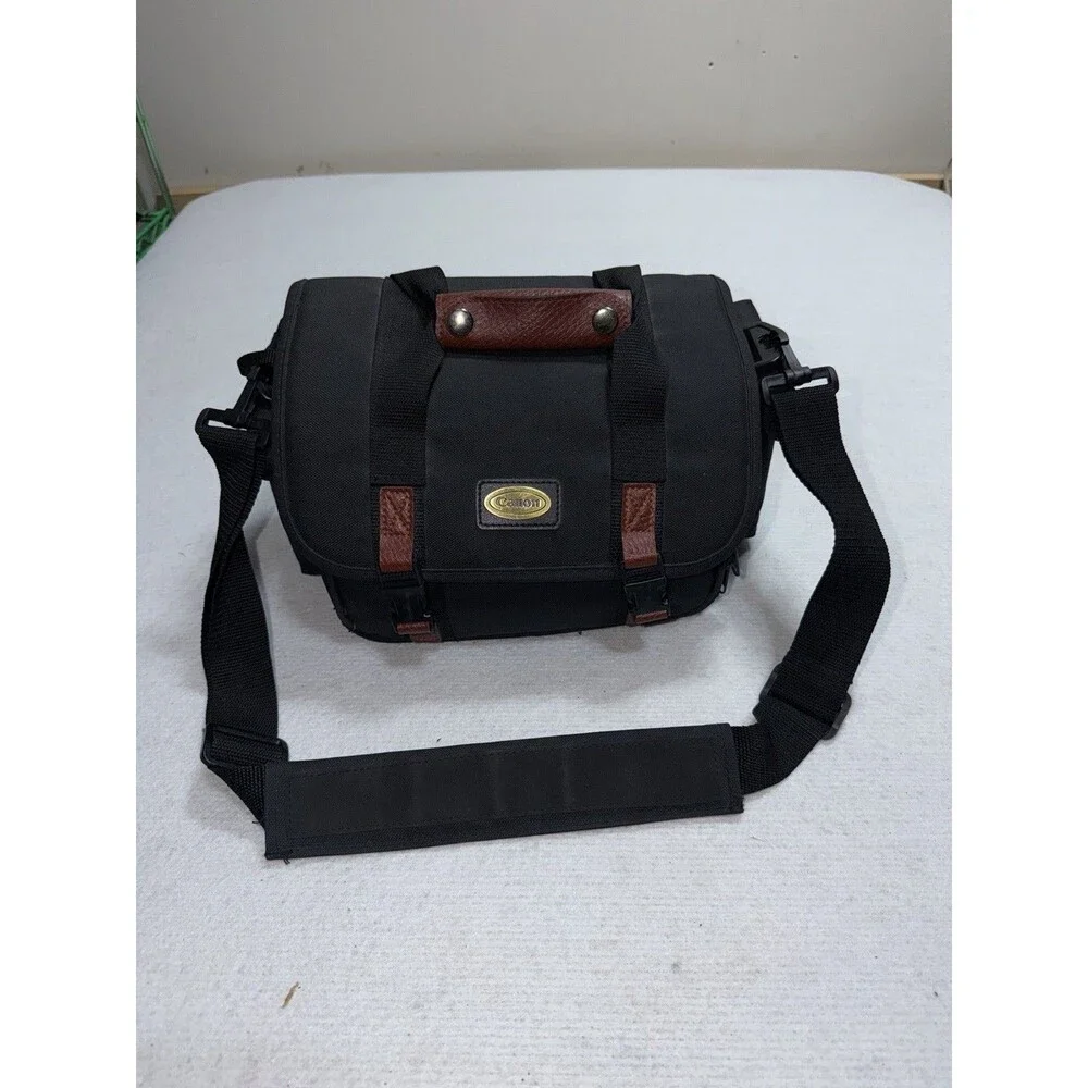 Vintage Canon Black Camera Bag Padded Shoulder Strap Leather Accents